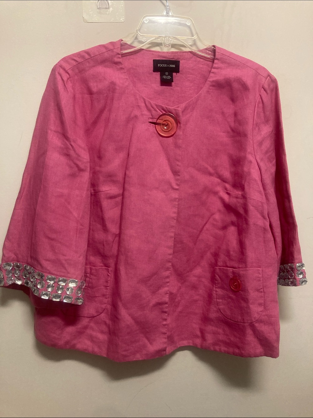 Focus 2000 Bright Pink Linen Blend Embellished Jacket